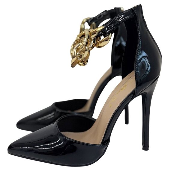 CATHY DIN / Rae-61 / Patent Leather / Stiletto Heels/  With Gold  / Chain Anklet - Picture 2 of 7
